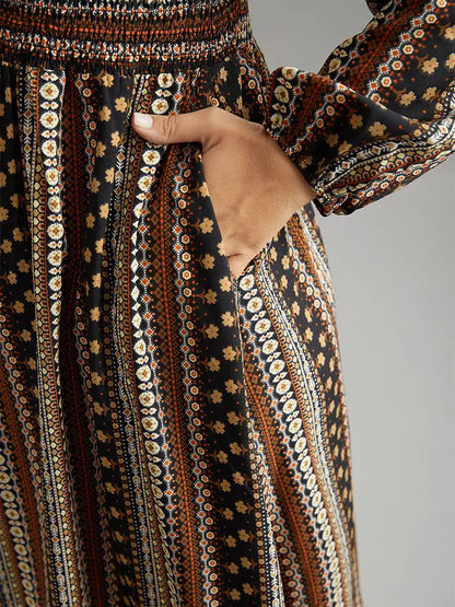 Bandana Print Wrap Shirred Dress
