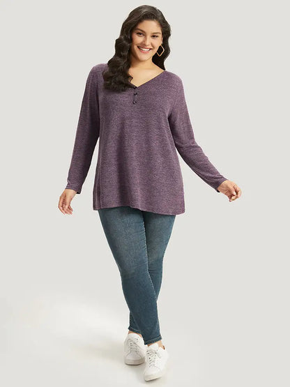 Heather Button Up Long Sleeve T-Shirt