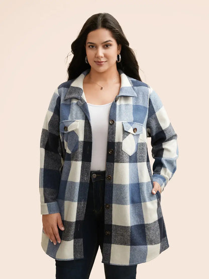 Halloween Plaid Chest Pockets Long Jacket
