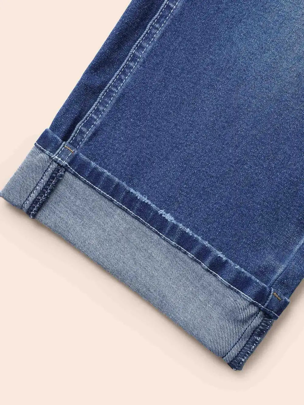 Folded Hem Rip Back Elastic Waist Jeans