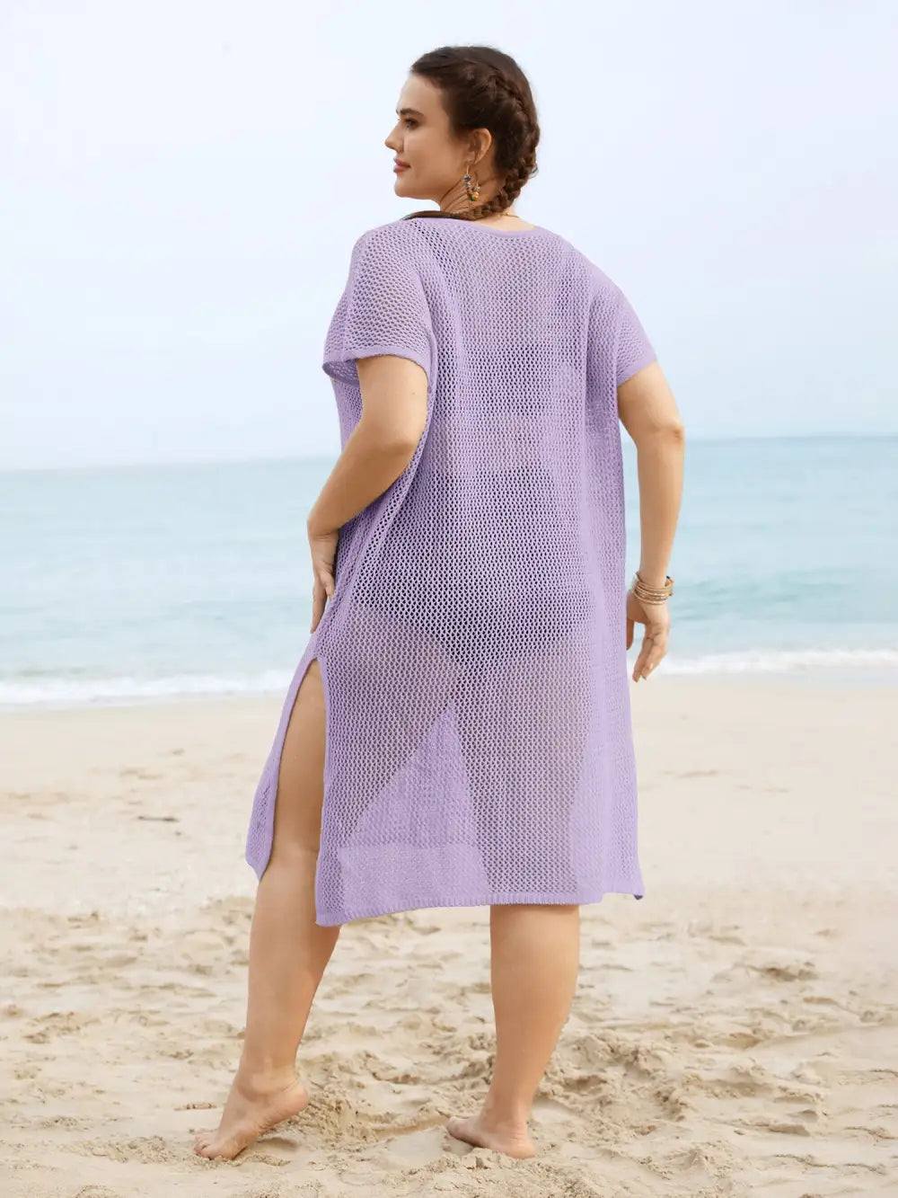 Stereo Flower Design Slit Hem Swim Cover Up