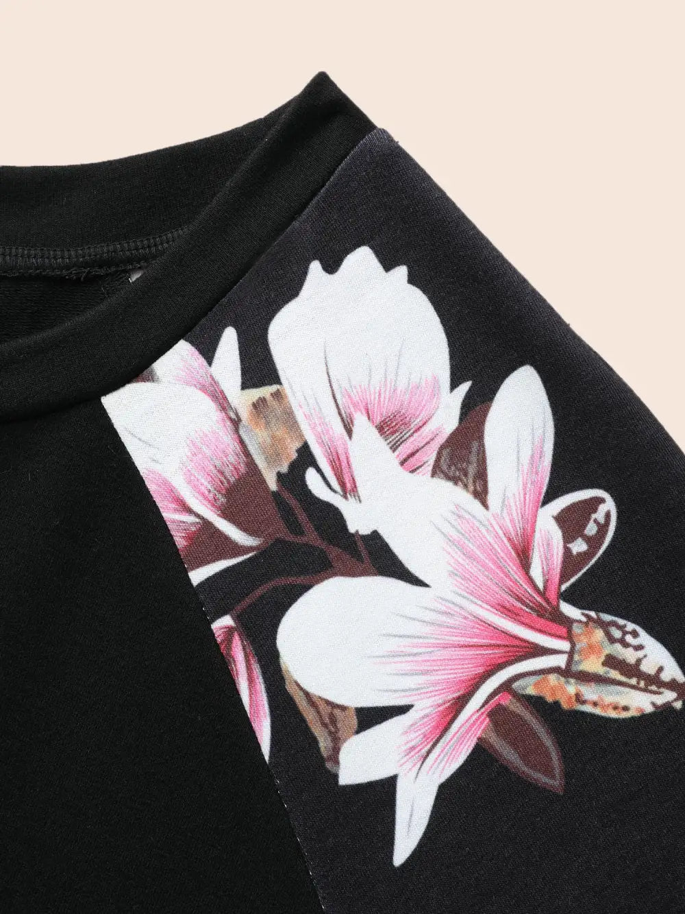 Floral Patchwork Crew Neck Raglan Sleeve Sweatshirt
