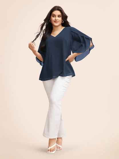 Chiffon Gathered Petal Sleeve Blouse