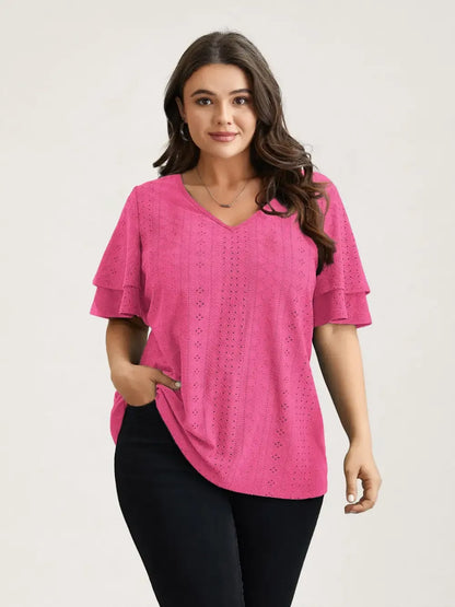 Jacquard Textured Lotus Leaf Sleeve Top