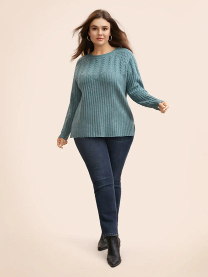 Solid Cable Knit Raglan Sleeve Pullover