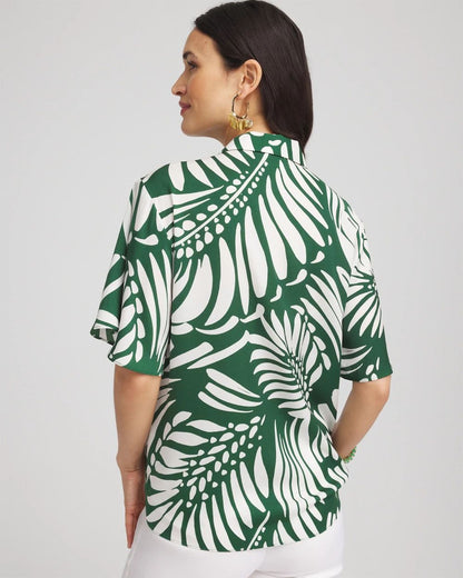 Palm Print Tie-Front Silky Top