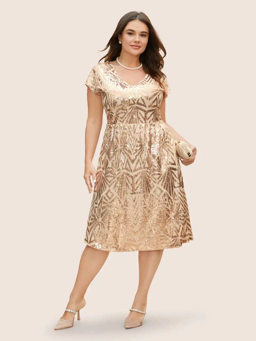 Geometric Sequin Dolman Sleeve Midi Dress