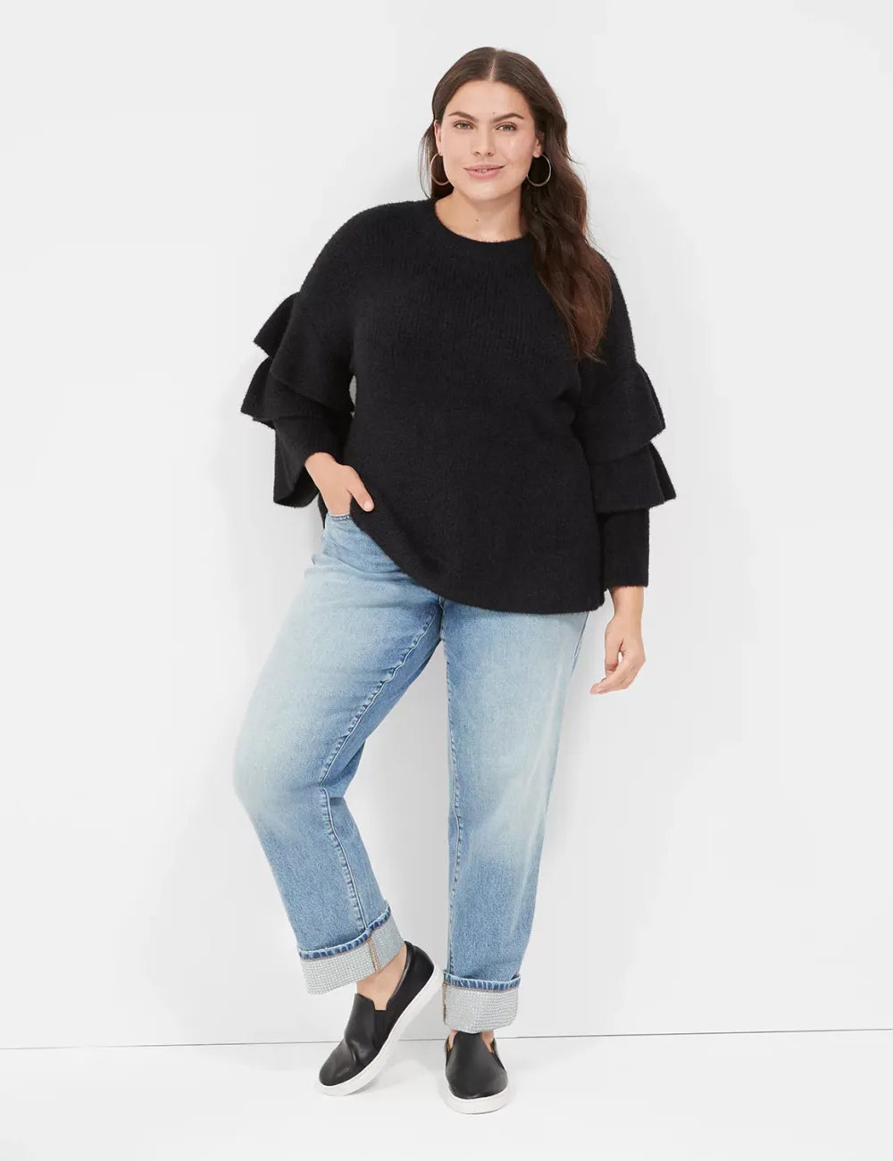 Crew-Neck Tiered-Sleeve Sweater