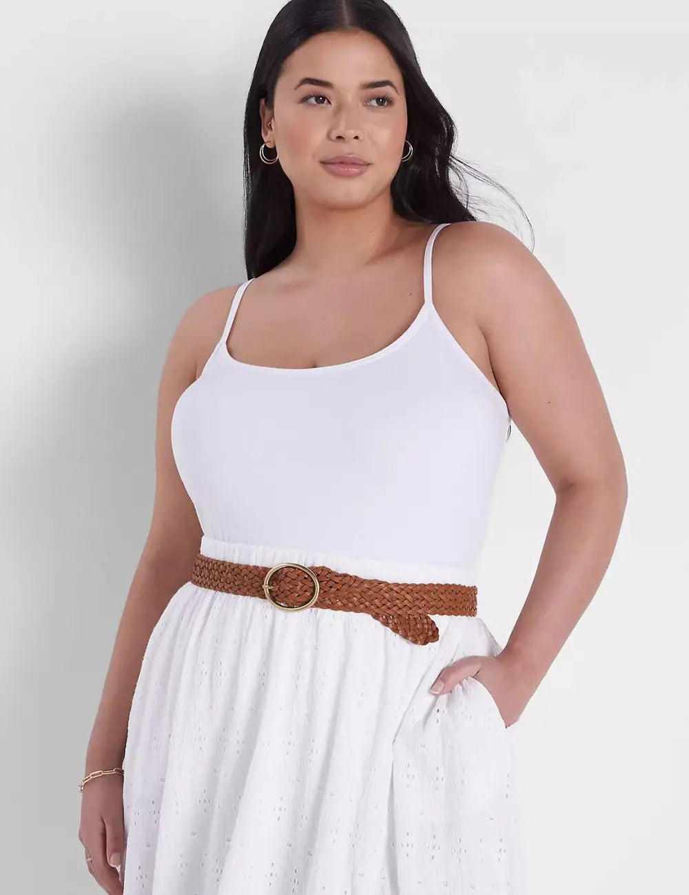 Braided Faux-Leather Oval Ring Belt