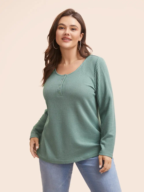 Solid Waffle Knit Round Neck T-Shirt