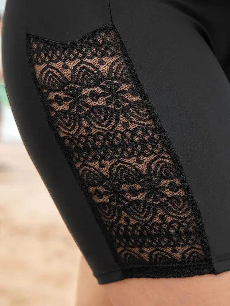 Lace Insert High Waist Swim Shorts