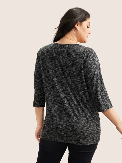 Heather Pleated Button Detail T-Shirt