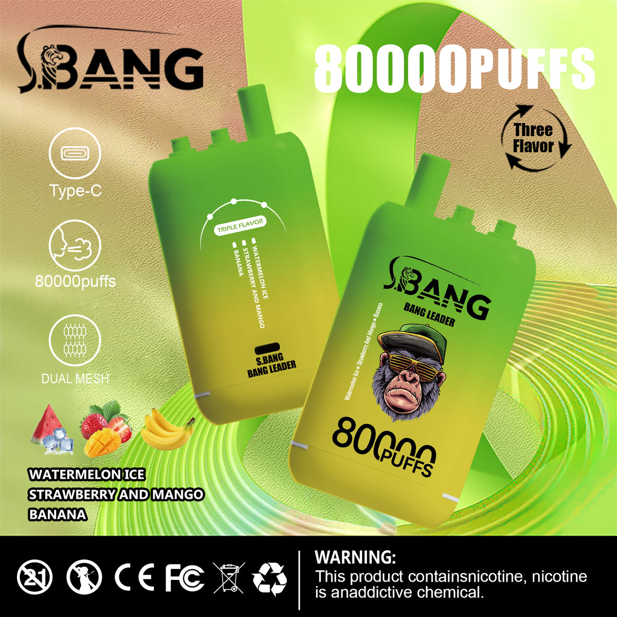Bang Leader 80000 80K Puffs 3 in 1 Flavors Newest Original Rechargeable Disposable Vape