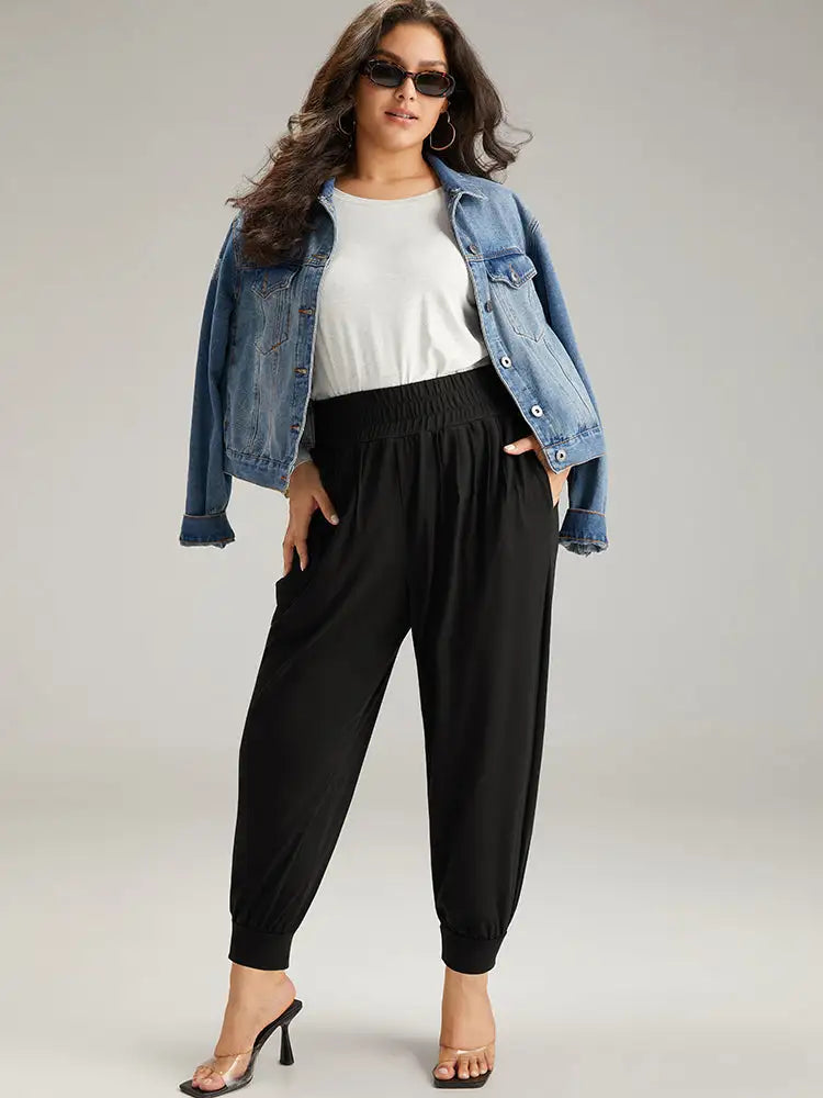 Solid Shirred Pocket Harem Sweatpants