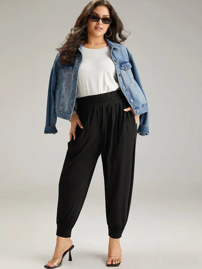 Solid Shirred Pocket Harem Sweatpants