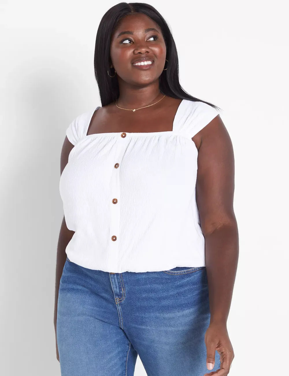 Relaxed Crop Cap-Sleeve Square-Neck Top