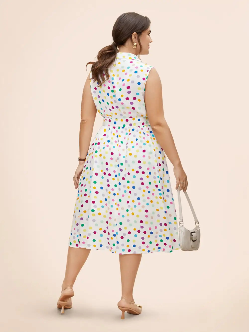 Polka Dot Front Tie Midi Shirt Dress