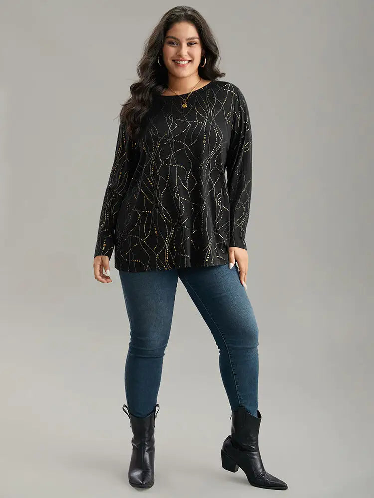 Polka Dot Contrast Round Neck T-Shirt