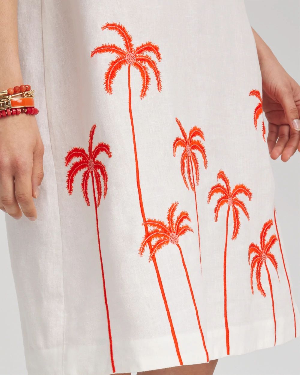 Linen Embroidered Palms Dress