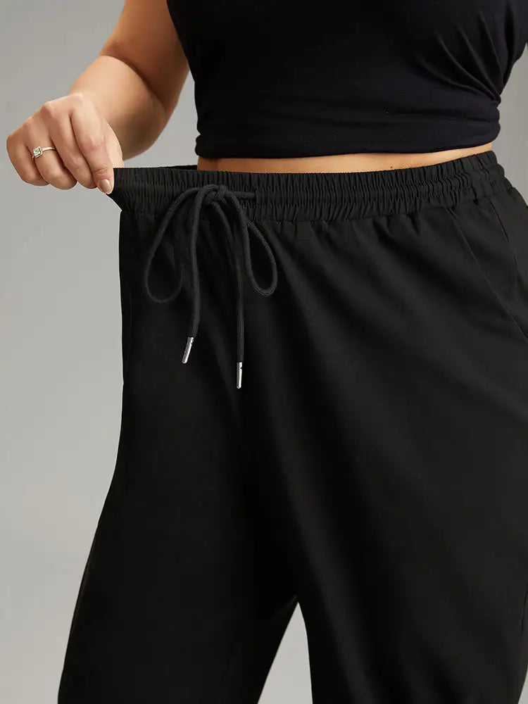 Solid Drawstring Pocket Elastic Waist Pants