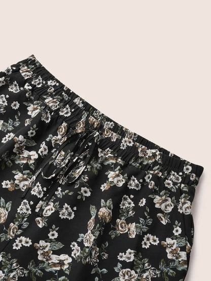 Ditsy Floral Ties Split Hem Wide Leg Pants