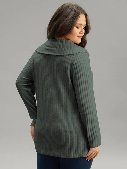 Plain Rib Knit Cowl Neck T-Shirt