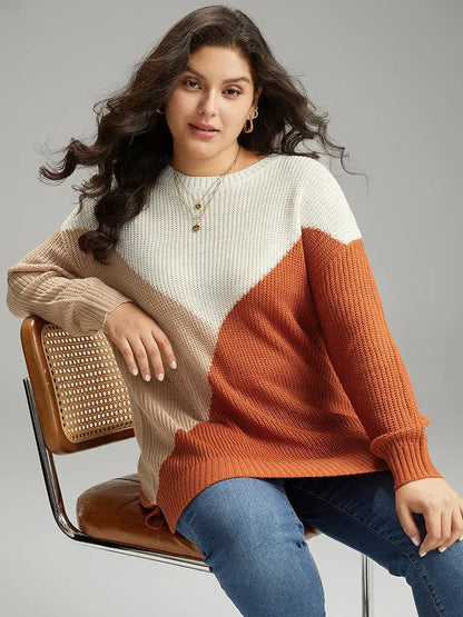 Colorblock Split Side Drop Shoulder Pullover