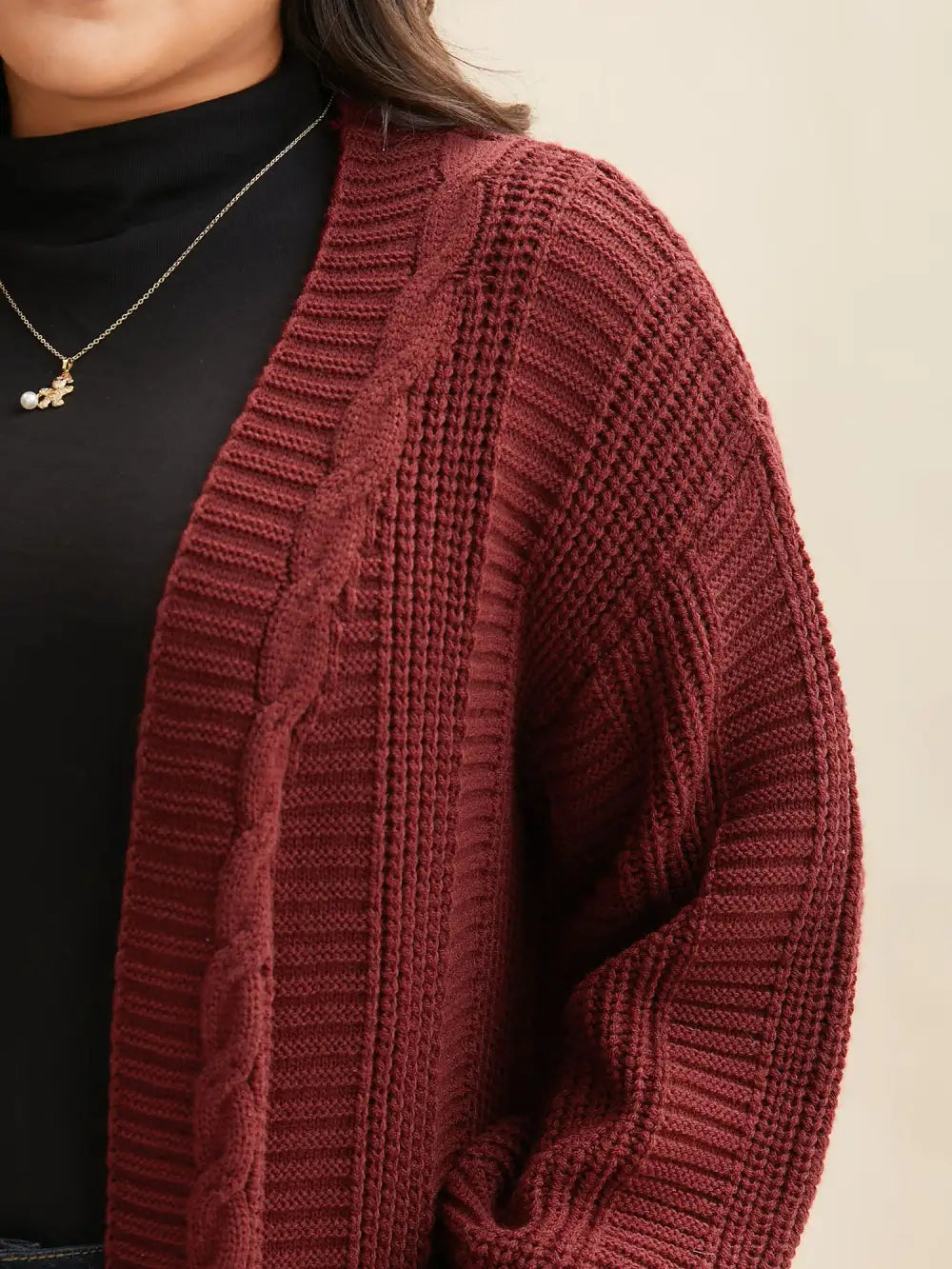 Cable Knit Ribbed Detailing Open Front Cardigan