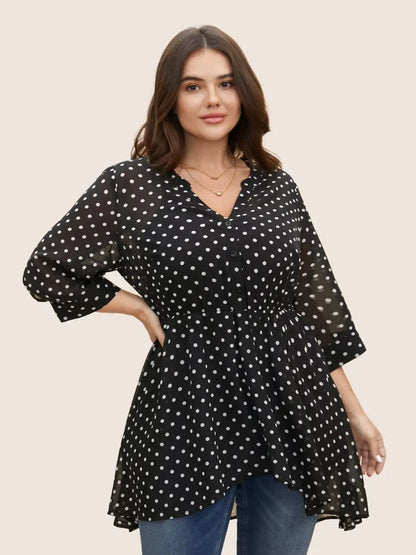 Chiffon Polka Dot Button Detail Blouse