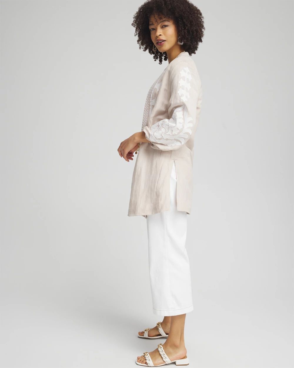 Embroidered Linen Blend Topper