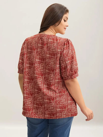 Geometric Print Puff Sleeve Blouse