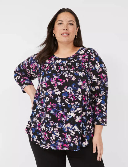 Swing 3/4-Sleeve Smocked Yoke Top