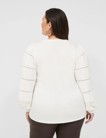 Sweater-Sleeve Crew-Neck Tee