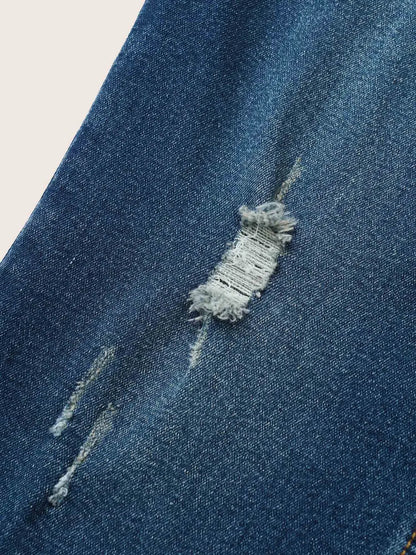 Roll Hem Ripped Pocket Straight Leg Cropped Jeans