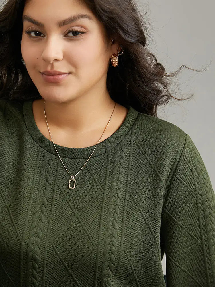 Plain Textured Round Neck Sweatshirt