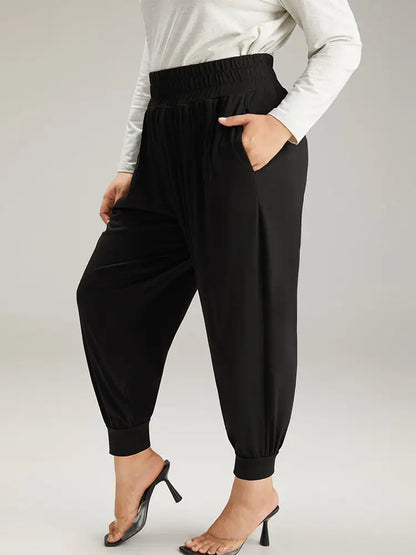Solid Shirred Pocket Harem Sweatpants