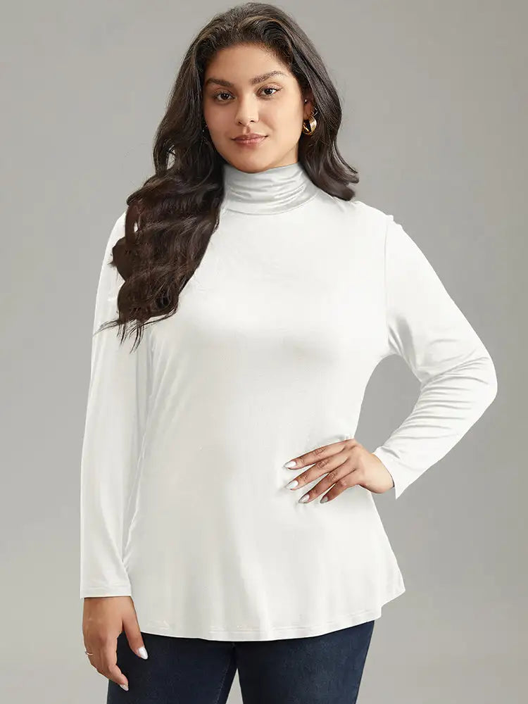 Supersoft Essentials Solid Funnel Neck Knit T-Shirt