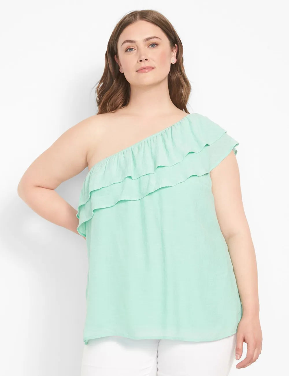 Classic One-Shoulder Ruffle-Front Top