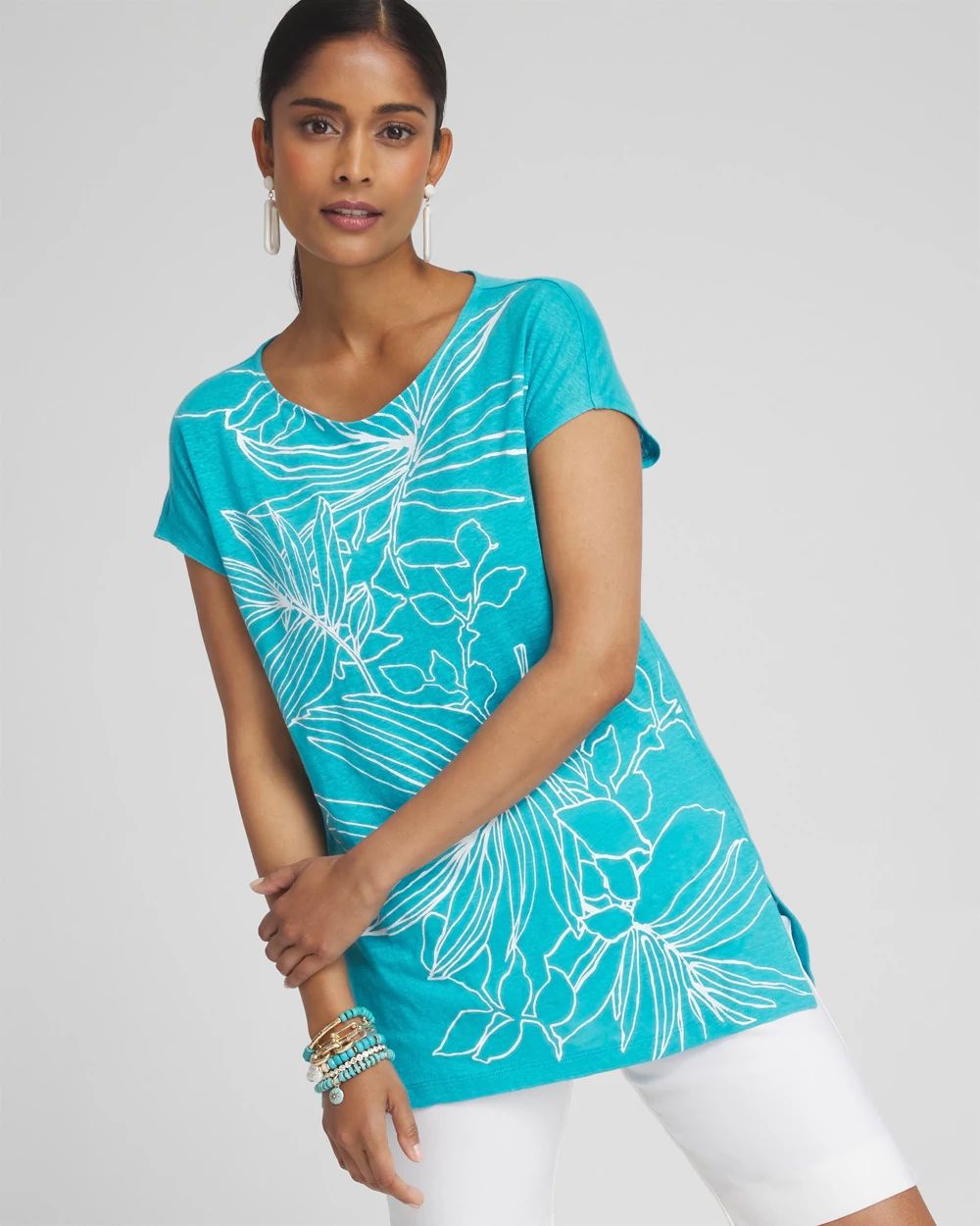 Placed Floral Linen Tunic