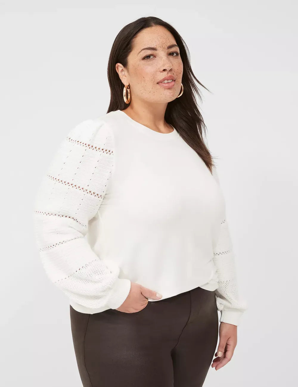 Sweater-Sleeve Crew-Neck Tee