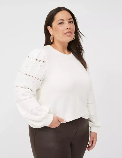 Sweater-Sleeve Crew-Neck Tee