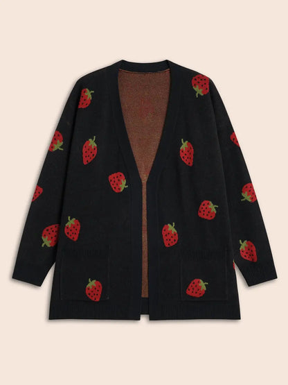Strawberry Jacquard Patch Pocket Cardigan