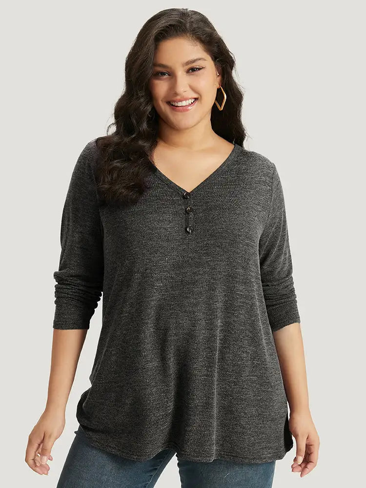 Heather Button Up Long Sleeve T-Shirt