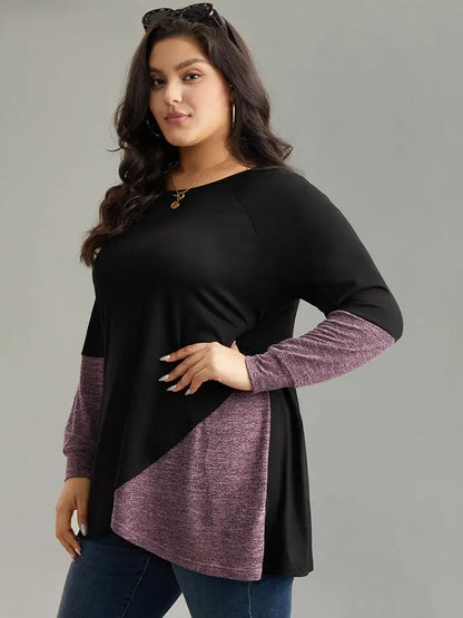 Two Tone Patchwork Heather Arc Hem T-Shirt