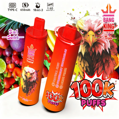 Bang King Triple 100000 100K Puffs 3 in 1 Flavors Original Rechargeable Disposable Vape