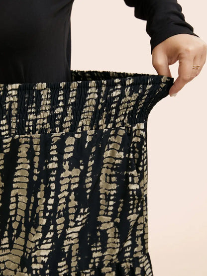 Geometric Shirred Ruffle Layered Hem Skirt
