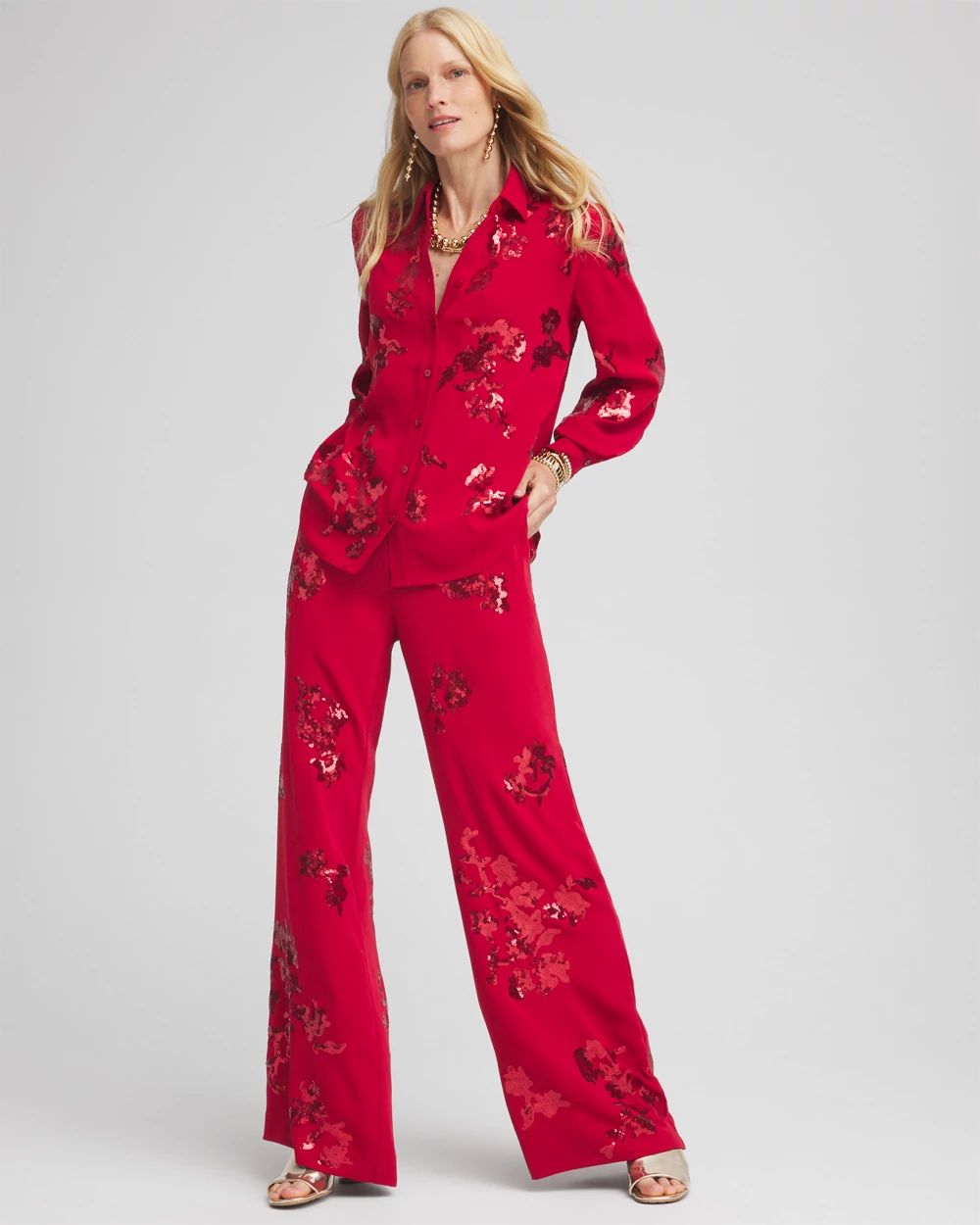 Floral Sequin Wide Leg Pants