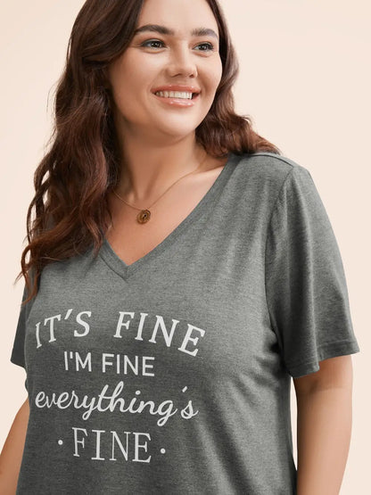 Letter Print V Neck T-Shirt
