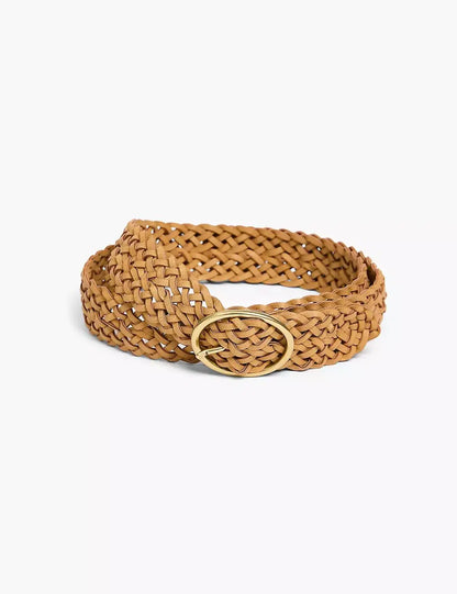 Braided Faux-Leather Oval Ring Versatile Belt