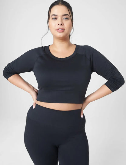 LIVI Seamless Fitted Sleeve-Detail Crop Tee